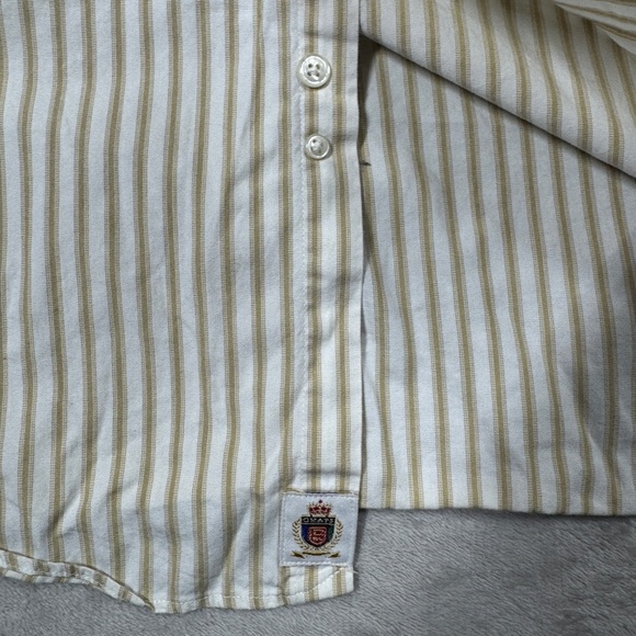 Chaps Ralph Lauren Yellow White Striped Button Down Cotton Dress Shirt 16.5 - Picture 7 of 15